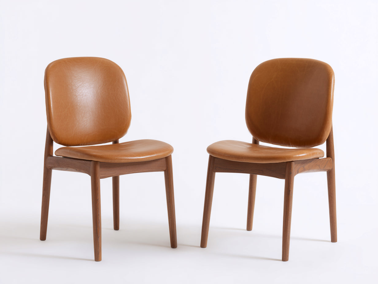 Sillas de comedor piel sintética 50x55x82 cm - Marrón coñac-Madera natural - Juego de 2