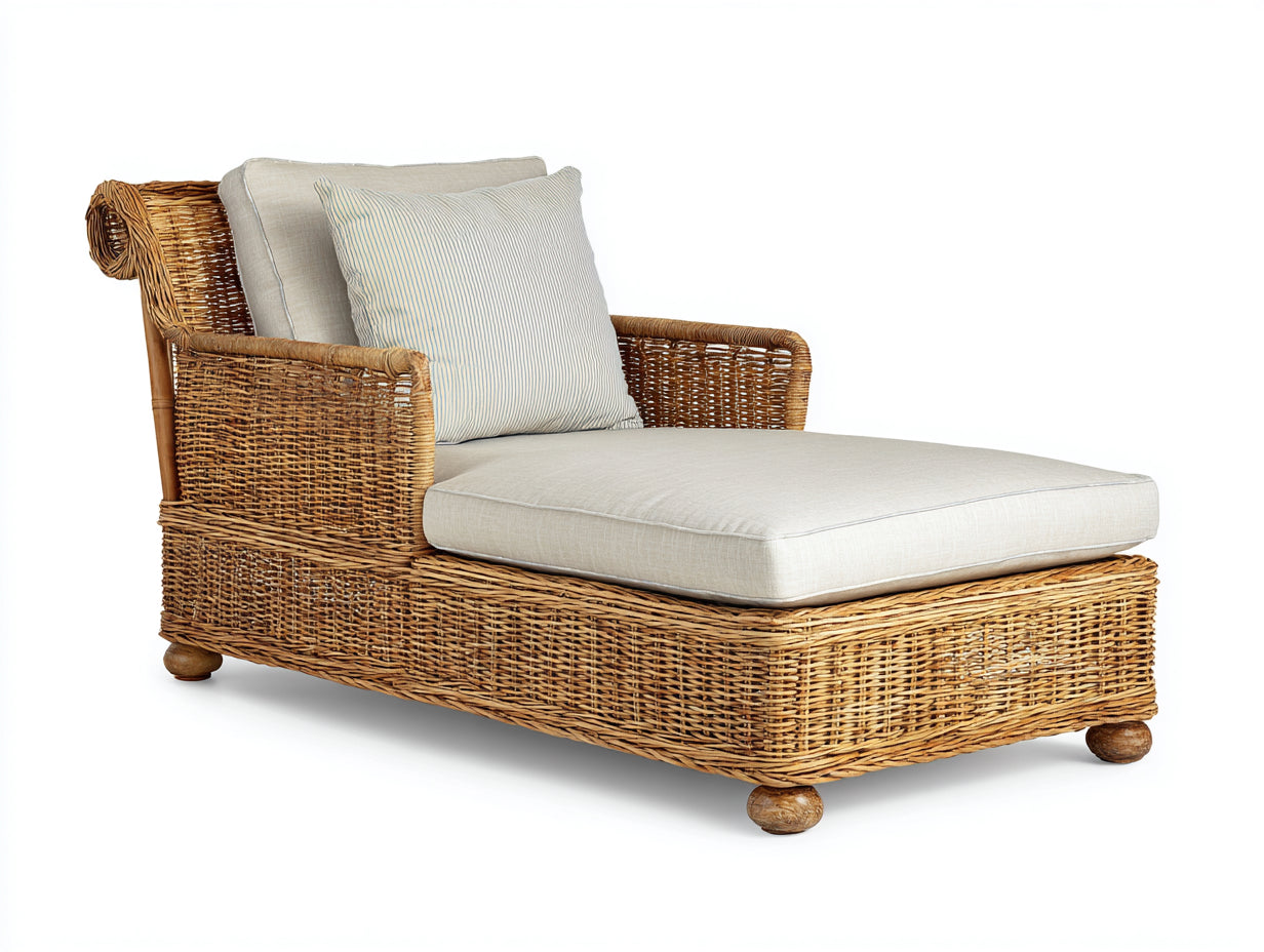 Tumbonas ratán 170x82x92 cm - Marrón natural-Beige - Diseño con reposabrazos
