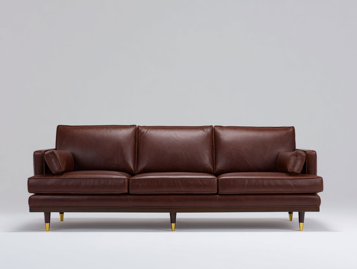 Sofás 3 plazas efecto piel 230x92x82 cm - marrón oscuro y dorado - estilo clásico moderno