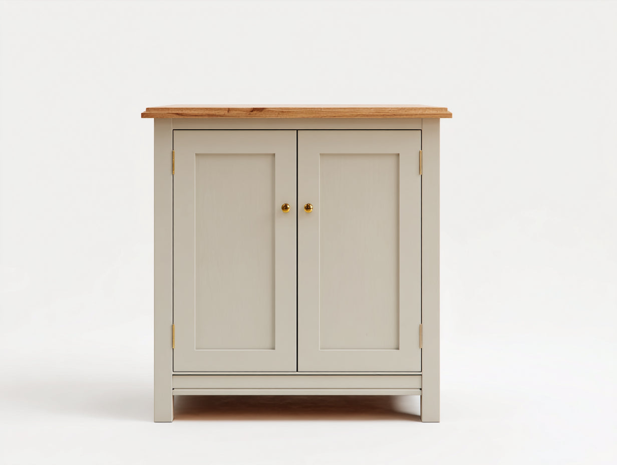 Aparadores de madera 90x40x90 cm - beige roble natural y dorado - 2 puertas estilo clásico