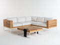 Sofás de exterior madera y metal 260x260x70 cm - Blanco-Madera natural - Con mesa de centro