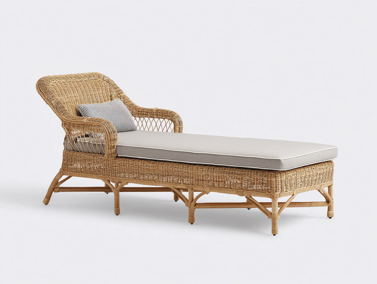 Tumbonas ratán 198x74x92 cm - Marrón natural-Gris claro - Respaldo inclinado