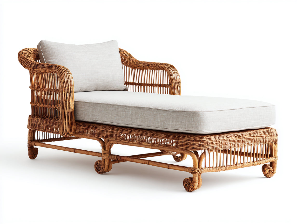 Tumbonas de ratán 185x78x88 cm - ratán natural y beige - respaldo curvo estilo mediterráneo