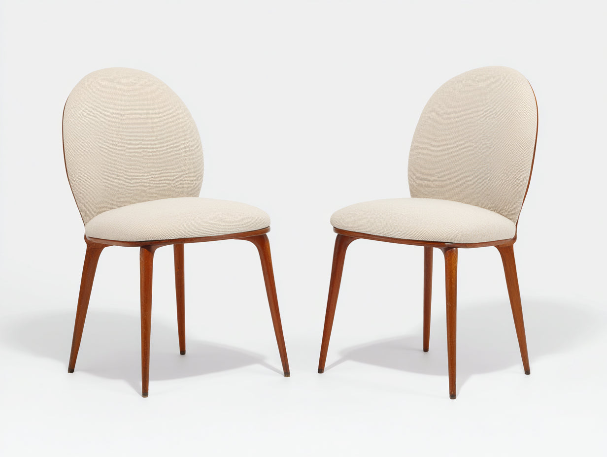 Sillas de comedor tapizadas en tela beige 52x54x83 cm para comedor con respaldo redondeado y patas de madera