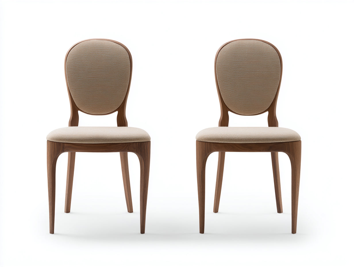 Sillas de comedor madera y tela 48x52x90 cm - Beige-Madera natural - Juego de 2