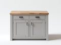 Aparadores de tablero MDF gris y madera natural 120x45x90 cm para comedor y cocina estilo moderno con 2 puertas y 2 cajones