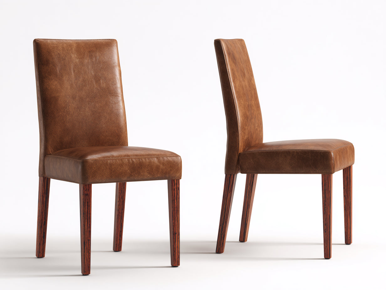 Sillas de comedor tapizadas en cuero sintético marrón 48x56x94 cm para comedor con patas de madera estilo vintage