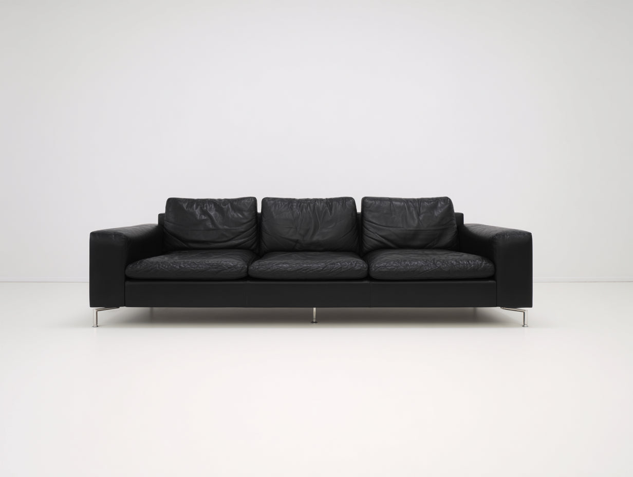 Sofás 3 plazas tapizados 220x88x78 cm - negro y plateado - brazos anchos estilo moderno