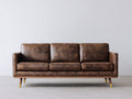Sofás 3 plazas piel sintética 210x85x82 cm - Marrón oscuro-Madera natural - Estilo retro