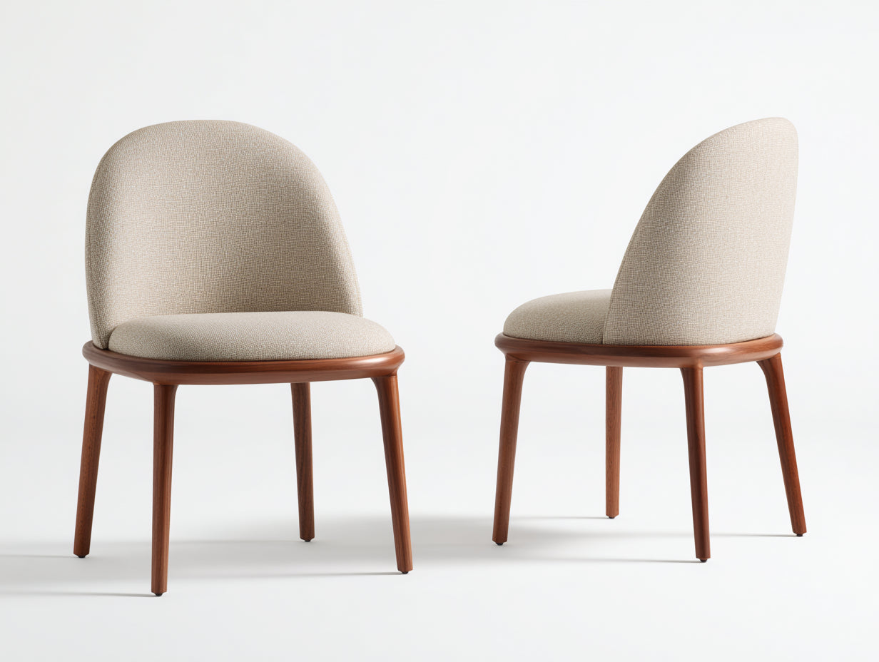 Sillas de comedor tapizadas en tela beige 50x54x82 cm para comedor con respaldo curvado y patas de madera