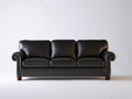 Sofás 3 plazas tapizados en cuero sintético negro 230x92x85 cm para salón estilo clásico con brazos enrollados