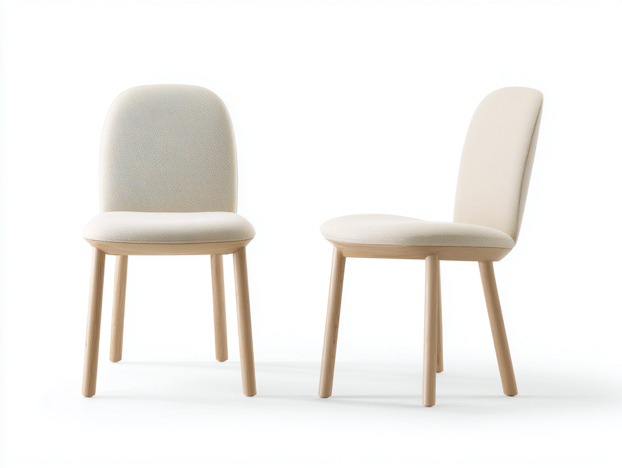 Sillas de comedor tapizadas en tela beige 49x54x84 cm para comedor con respaldo redondeado y patas de madera clara