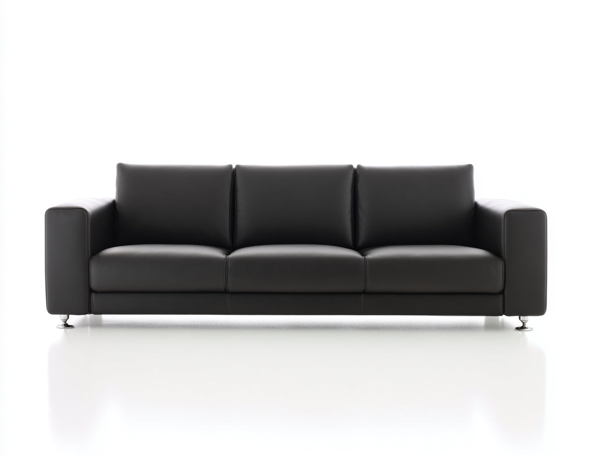 Sofás 3 plazas de piel sintética 230x90x78 cm - negro - diseño moderno con brazos rectos