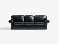 Sofás 3 plazas tapizado en cuero sintético 220x95x90 cm negro para salón estilo clásico con reposabrazos redondeados