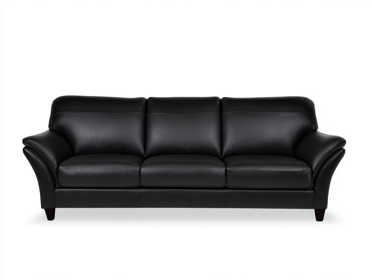 Sofás 3 plazas de piel sintética 220x88x82 cm - negro - brazos curvos acolchados