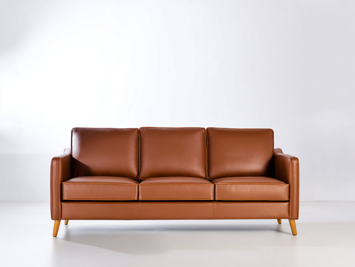 Sofás 3 plazas tapizado efecto piel 210x88x85 cm marrón para salón diseño moderno