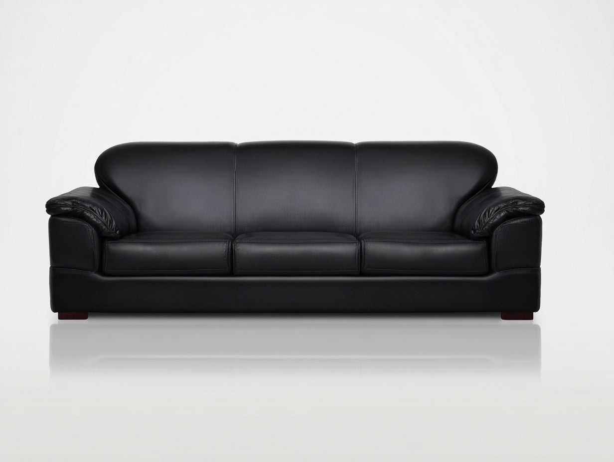 Sofás 3 plazas piel sintética 220x88x82 cm - Negro-Madera oscura - Respaldo curvo