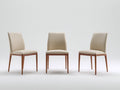 Sillas de comedor tapizadas en cuero sintético beige 48x55x92 cm para comedor con patas de madera estilo moderno