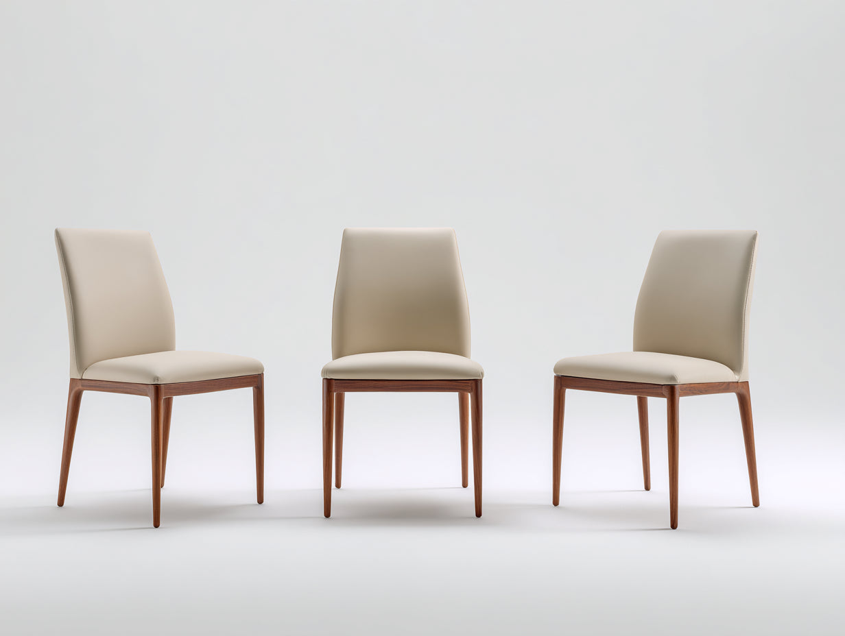 Sillas de comedor tapizadas en cuero sintético beige 48x55x92 cm para comedor con patas de madera estilo moderno