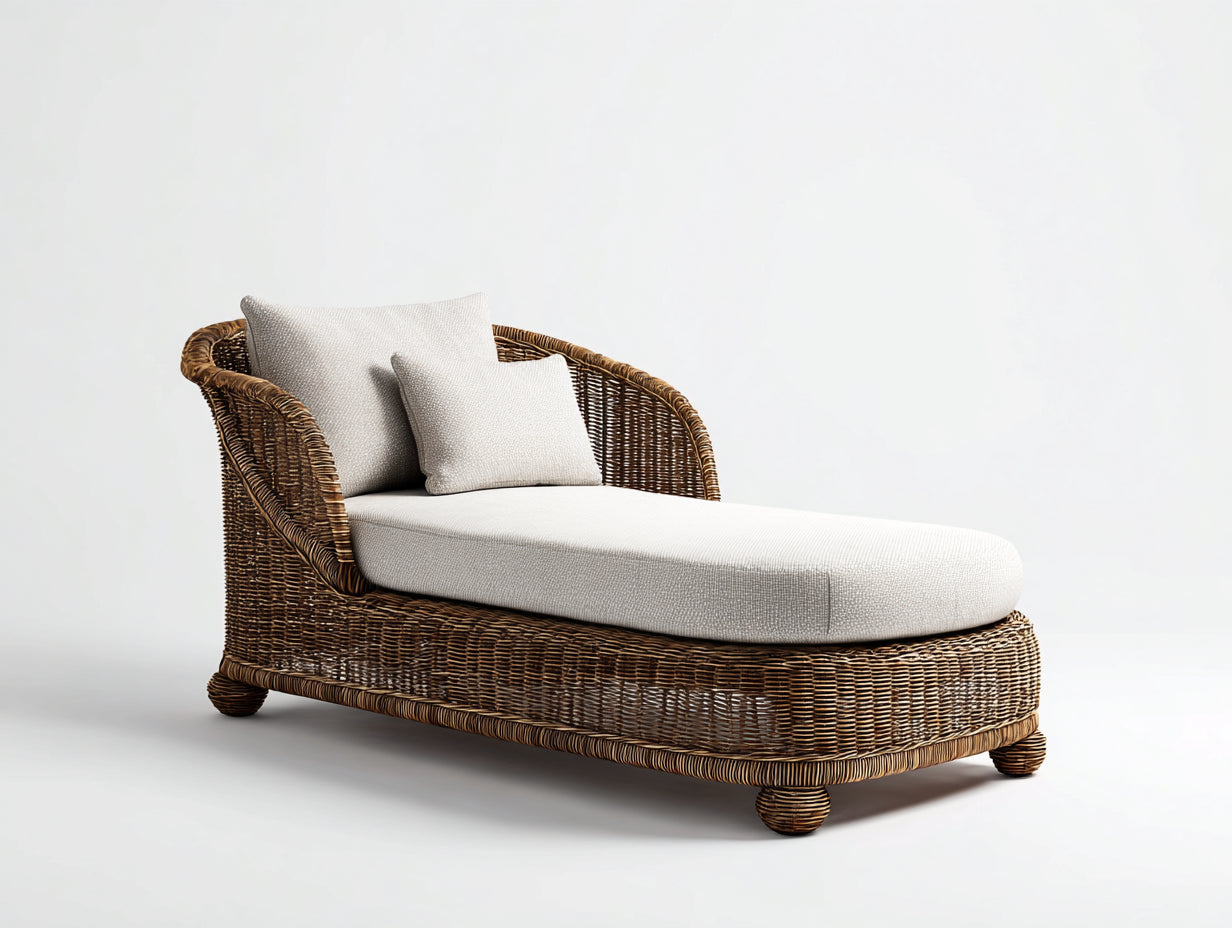 Tumbonas de ratán natural 205x82x78 cm - marrón miel y beige - diseño curvo envolvente
