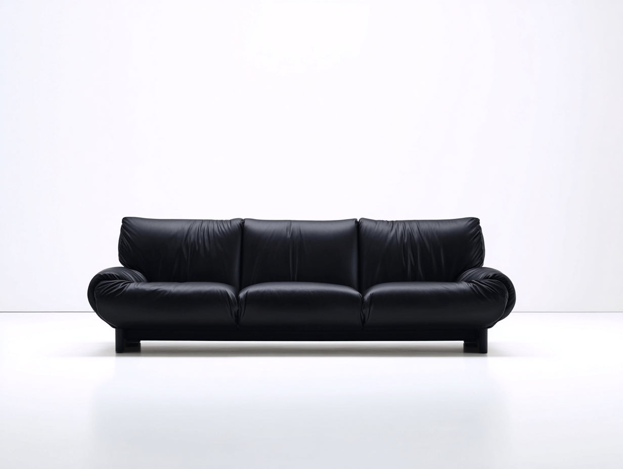 Sofás 3 plazas piel sintética 215x90x78 cm - Negro - Reposabrazos redondeados